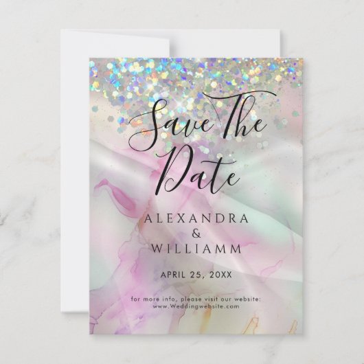 Save the Date Marble AlcoholInk Holographic Gliter (Vorderseite)