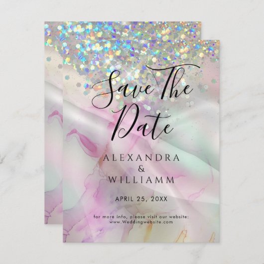 Save the Date Marble AlcoholInk Holographic Gliter (Vorne/Hinten)