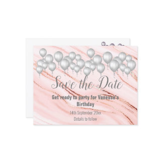 Save the Date Marble Balloon Sparkle All Occassion Ankündigungspostkarte
