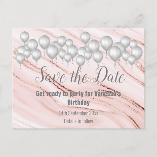 Save the Date Marble Balloon Sparkle All Occassion Ankündigungspostkarte (Vorderseite)