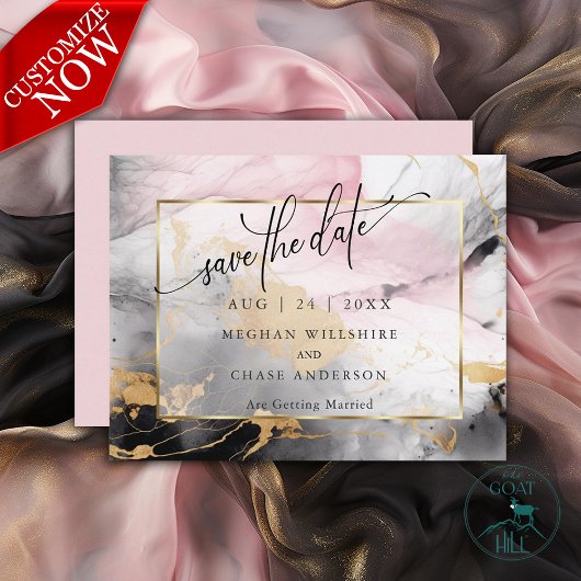 Save the Date Marble Rose Black Gold Abstrakt