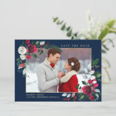 Save The Date. Marineblau | Burgundy Wedding Foto Einladung (Stehend Vorderseite)