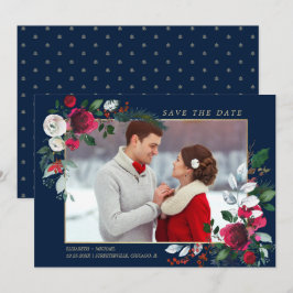 Save The Date. Marineblau | Burgundy Wedding Foto Einladung