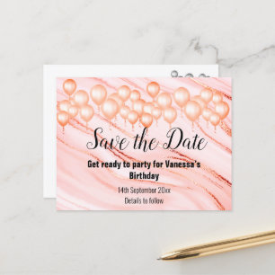Save the Date Marmor Ballon Pink Alles Untergang Ankündigungspostkarte