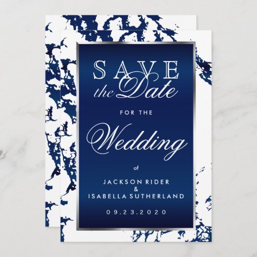 Save the Date Marmor, Weiß und Silber (Vorne/Hinten)