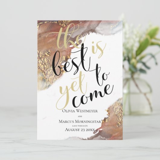 Save the Date Marmorfarben Gold und Bronze Einladung (Stehend Vorderseite)
