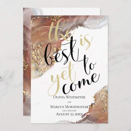 Save the Date Marmorfarben Gold und Bronze Einladung (Vorne/Hinten)