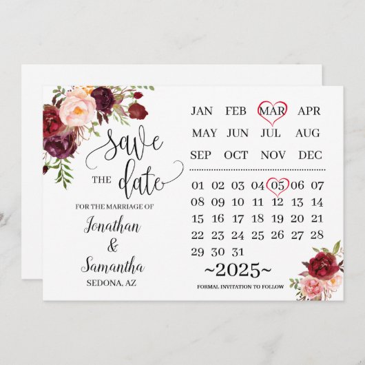 Save the Date Marsala Hochzeitstag Einladung (Vorne/Hinten)