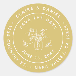 Save the Date Mason Jar Blume Rücksendeadresse Runder Aufkleber