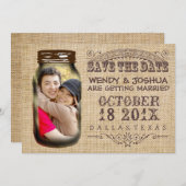 Save the Date Mason Jar Burlap Rustic Wedding (Vorne/Hinten)