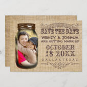 Save the Date Mason Jar Burlap Rustic Wedding (Vorne/Hinten)