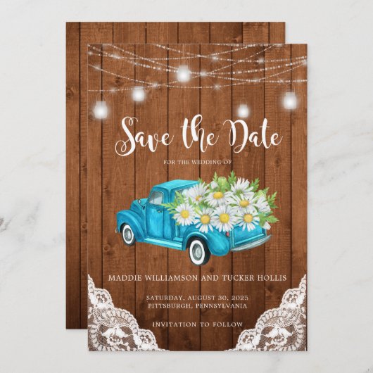 Save the Date Mason Jar Lights Wood Lace (Vorne/Hinten)