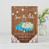 Save the Date Mason Jar Lights Wood Lace Foto (Stehend Vorderseite)