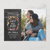Save the Date Mason Jar String Lights Boho Foto Ankündigungspostkarte (Vorderseite)