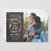 Save the Date Mason Jar String Lights Boho Foto Einladung (Vorderseite)