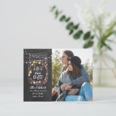 Save the Date Mason Jar String Lights Boho Foto Postkarte (Stehend Vorderseite)
