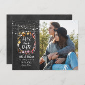 Save the Date Mason Jar String Lights Boho Foto Postkarte (Vorne/Hinten)