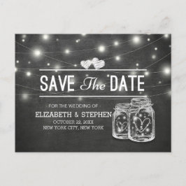 Save the Date Mason Jar String Lights Chalkboard A Ankündigungspostkarte