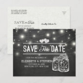 Save the Date Mason Jar String Lights Chalkboard A Ankündigungspostkarte (Vorne/Hinten)