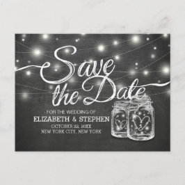 Save the Date Mason Jar String Lights Chalkboard Ankündigungspostkarte