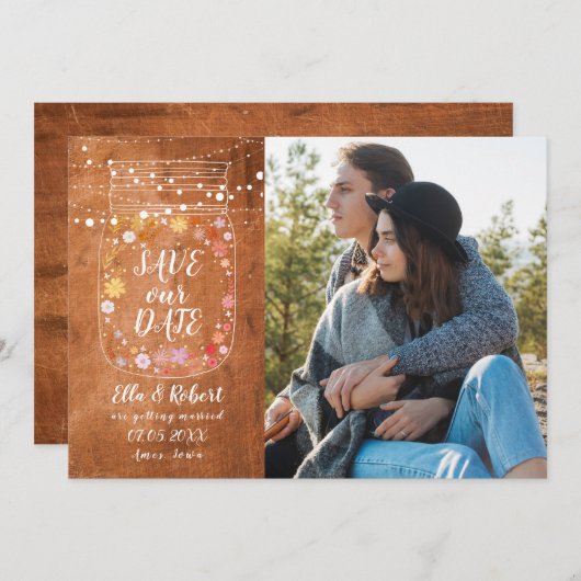 Save the Date Mason Jar String Lights Rustikales F (Vorne/Hinten)