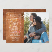 Save the Date Mason Jar String Lights Rustikales F Einladung (Vorne/Hinten)