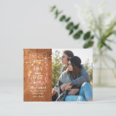Save the Date Mason Jar String Lights Rustikales F Postkarte (Stehend Vorderseite)