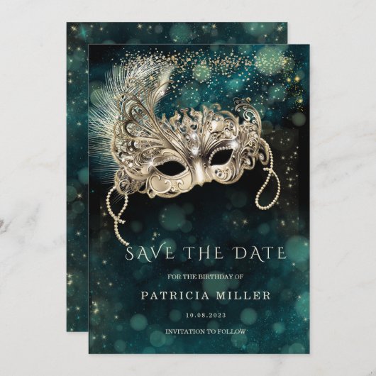 Save the Date Masquerade Party Einladung (Vorne/Hinten)