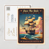Save The Date | Massachusetts Einladung Postkarte (Vorne/Hinten)