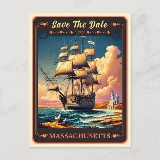 Save The Date | Massachusetts Einladung Postkarte (Vorderseite)
