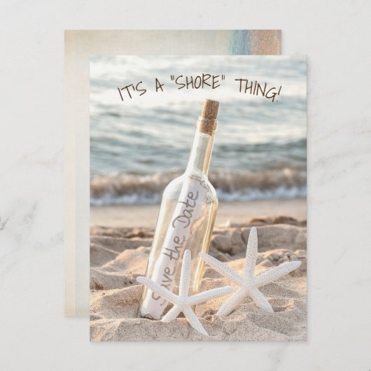 Save the Date Meldung in einer Flasche Ankündigungspostkarte (Vorne/Hinten)