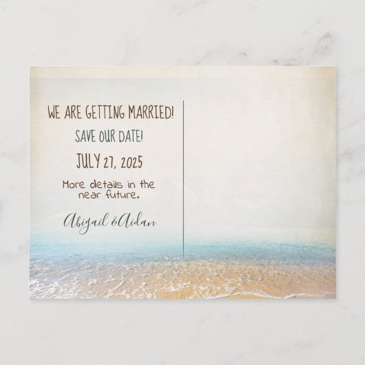 Save the Date Meldung in einer Flasche Ankündigungspostkarte (Rückseite)