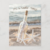 Save the Date Meldung in einer Flasche Ankündigungspostkarte (Vorderseite)