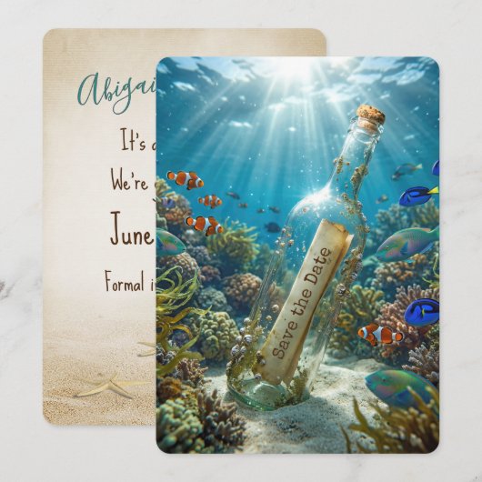 Save The Date Message In a Bottle Ankündigung (Vorne/Hinten)