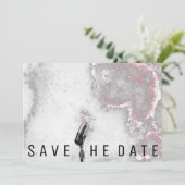 Save the Date Mikrofon Glitzer Rosa graue Marmorpl (Stehend Vorderseite)