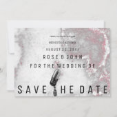 Save the Date Mikrofon Glitzer Rosa graue Marmorpl (Rückseite)