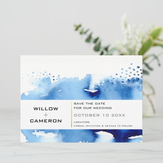 SAVE THE DATE, minimalfarbig, blau Save The Date (Stehend Vorderseite)