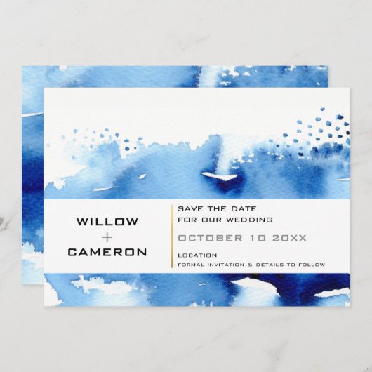 SAVE THE DATE, minimalfarbig, blau Save The Date (Vorne/Hinten)