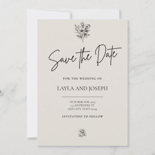 Save the Date minimalistische Blumenkarte (Vorderseite)