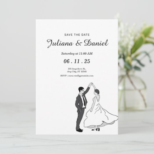 Save the Date Minimalistische Hand Drawn Wedd (Stehend Vorderseite)