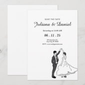 Save the Date Minimalistische Hand Drawn Wedd (Vorne/Hinten)