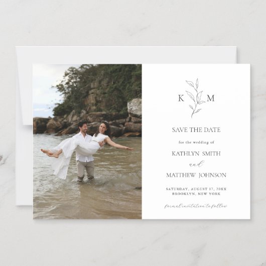 Save the Date Minimalistisches Monogramm Olivenbla Magneteinladung (Vorderseite)