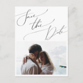 Save the Date Minimalistisches Skript-Foto Einladungspostkarte (Vorderseite)