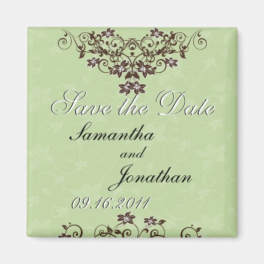 Save the Date Minze Green & Chocolate Brown Magnet (Vorne)