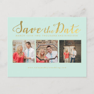 Save the Date Minze Script Typografie Fotokarten Ankündigungspostkarte