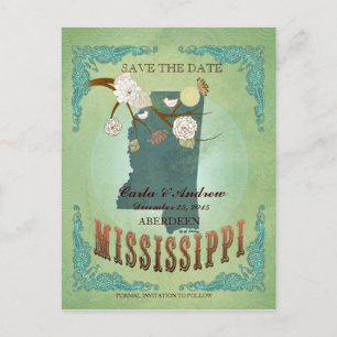 Save the Date - Mississippi Karte mit hübschen Vög