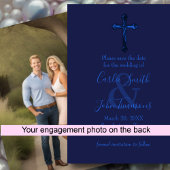 Save the Date mit Cross Blue Monotone Foto zurück