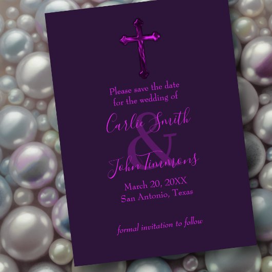 Save the Date mit Cross Lila Monotone