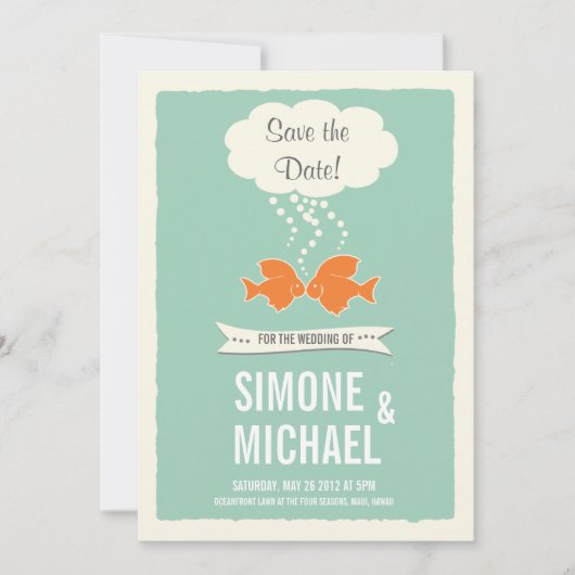 Save the Date mit dem Küssen von Fisch (Vorderseite)
