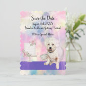 Save the Date mit dem Niedlichen Weißen Hund Einladung (Stehend Vorderseite)